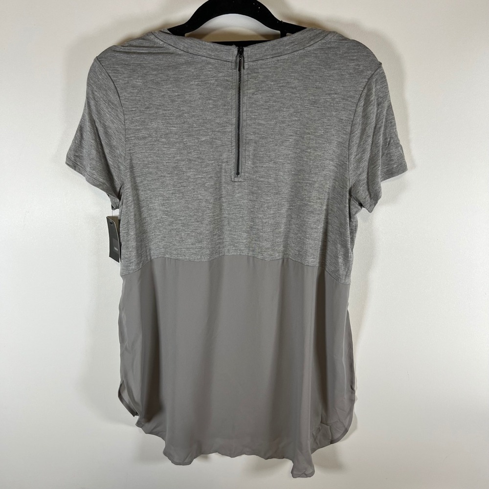 Mossimo Womens Gray Mixed Media Short Sleeve Back Zip Blouse Top Size Medium NWT - Picture 8 of 11